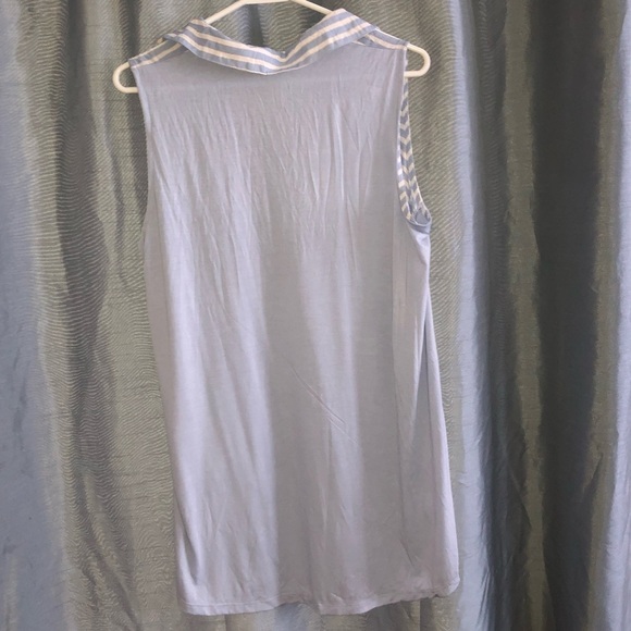 Kismet blue / white stripe Asymmetrical Sleeveless Tank Top-XL - v neck / pocket - Picture 7 of 7